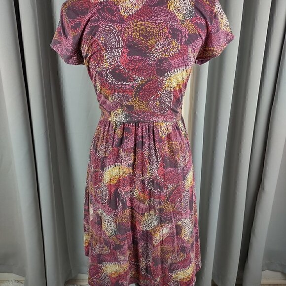 Garnet Hill Cotton Blend Dusty Rose, White Cap Sleeves Lined Midi Dress Size 4 - Picture 3 of 7